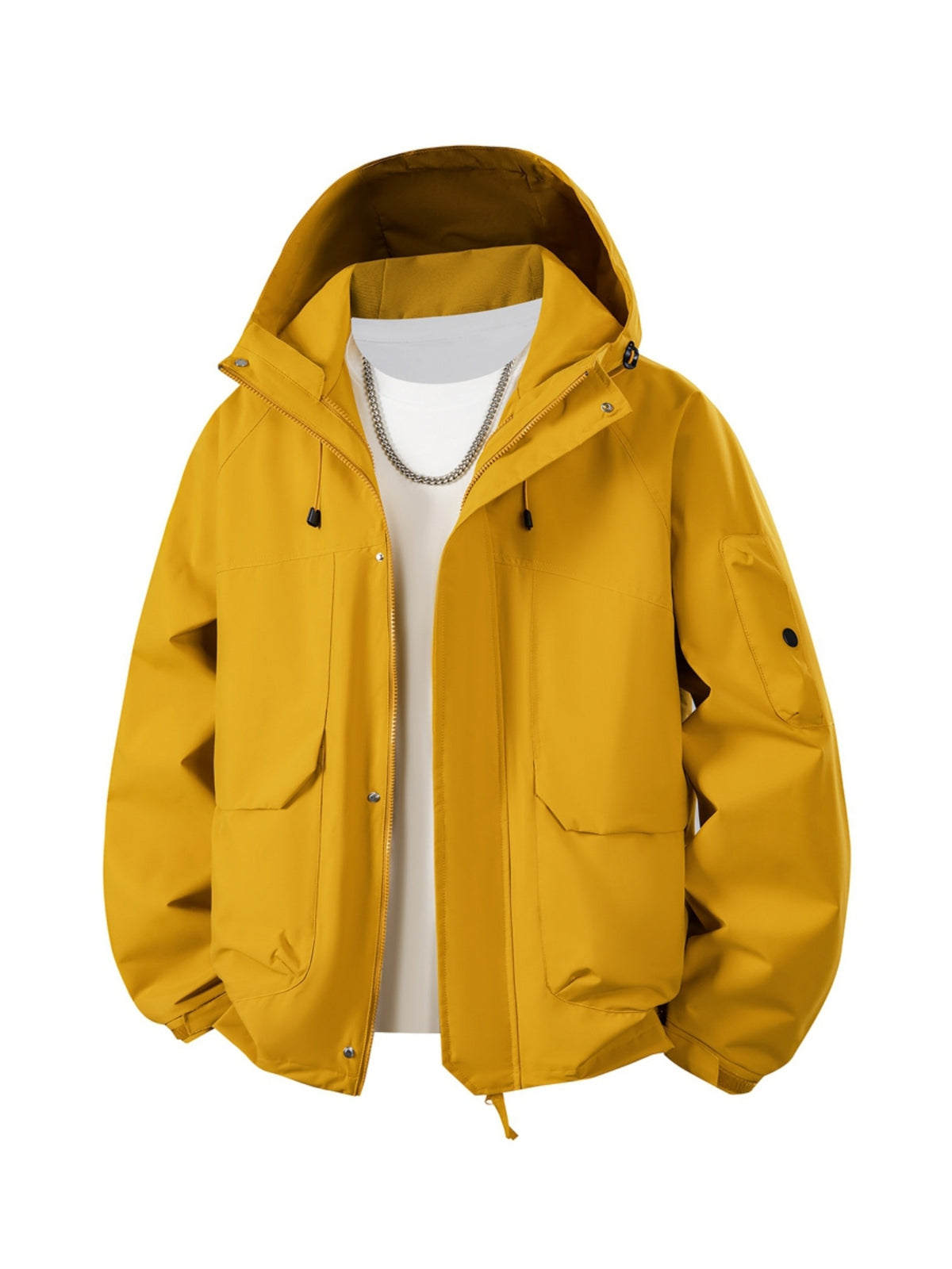 Pearson OBM Men's Hooded Zip-Up Loose Fit Long Sleeve Jacket with Pockets - New Men's Padded Coat Spring/Autumn Men's Jacket, Suitable for Hiking, Running, Casual Wear, Ideal Gift for Son, Husband, or Male Friend - Mustard Yellow