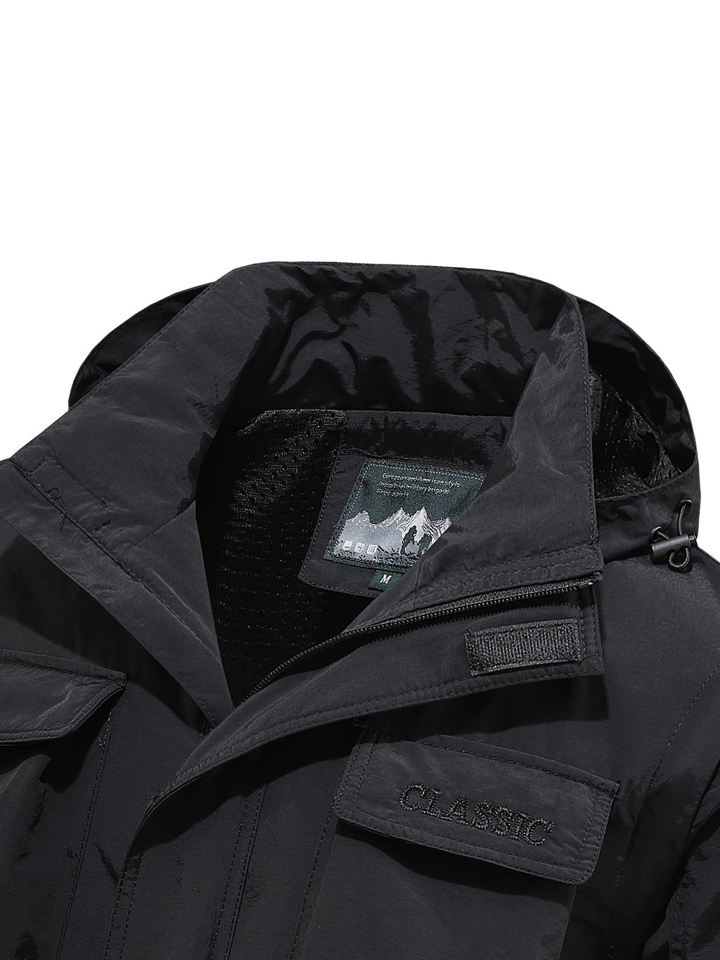 Men'S Detachable Sleeve Drawstring Hooded Multi-Pocket Utility Jacket, Reversible Wrinkle-Resistant Breathable Durable Woven Fabric, Fitted Short Length Spring Autumn City Commute Outdoor Hiking Style, Street Hiking Fishing Multi-Scene Wear - Black