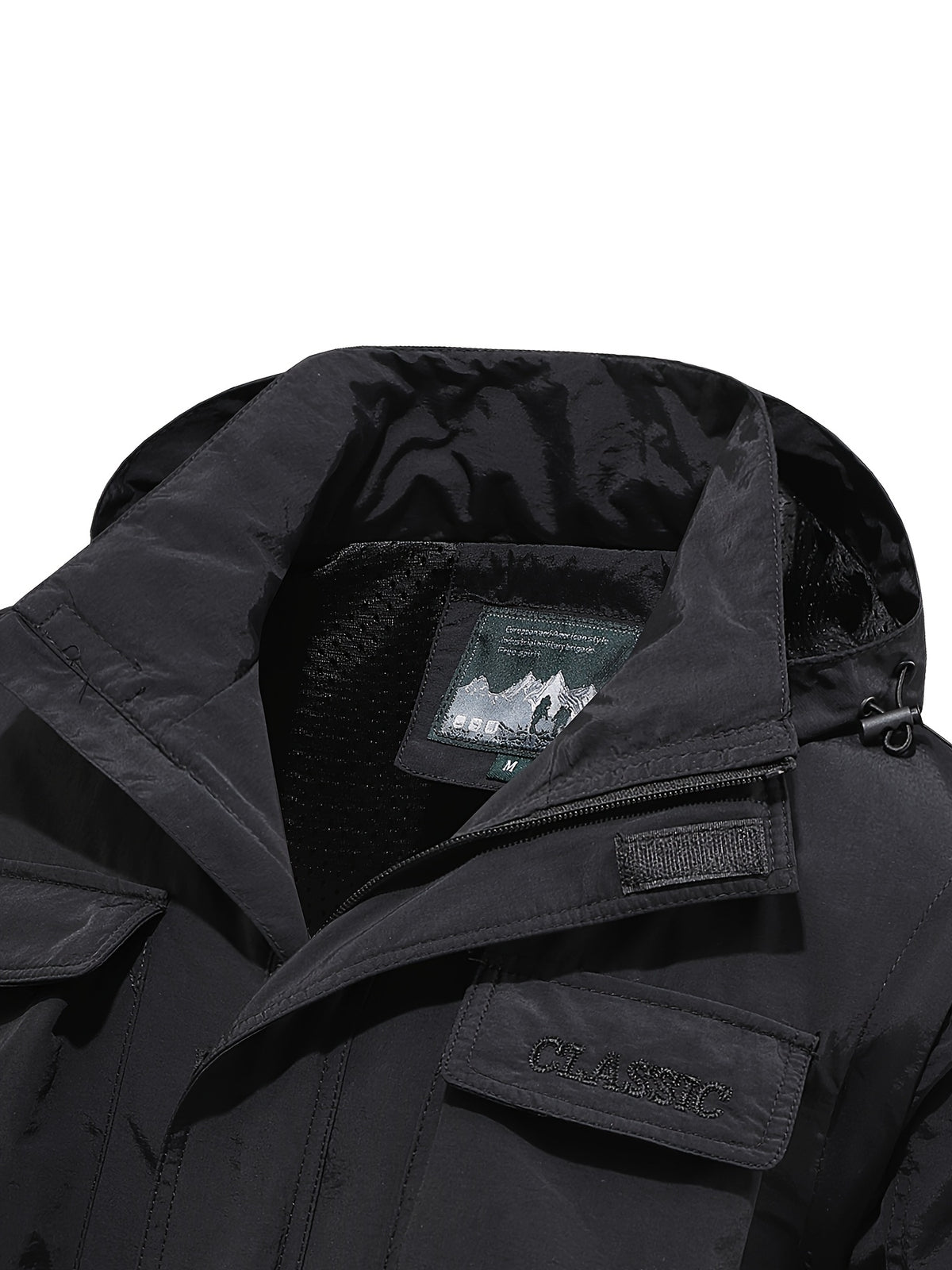 Men'S Detachable Sleeve Drawstring Hooded Multi-Pocket Utility Jacket, Reversible Wrinkle-Resistant Breathable Durable Woven Fabric, Fitted Short Length Spring Autumn City Commute Outdoor Hiking Style, Street Hiking Fishing Multi-Scene Wear - Black