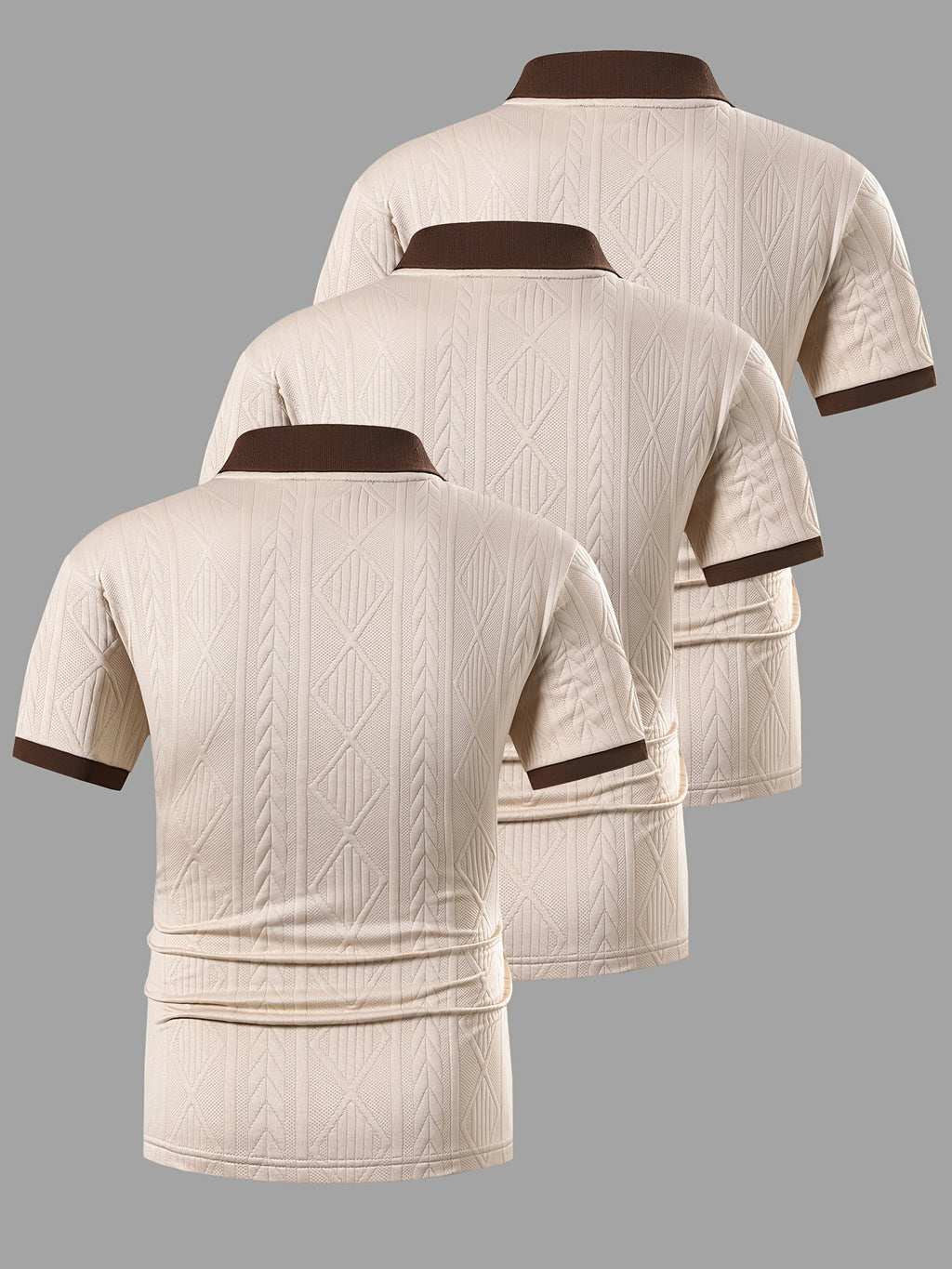 A Set of Three Stylish Men'S Jacquard Polo Shirts, Perfect for Spring, Autumn, And Summer. Made from Jacquard Fabric, They Are Comfortable, Skin-Friendly - Apricot