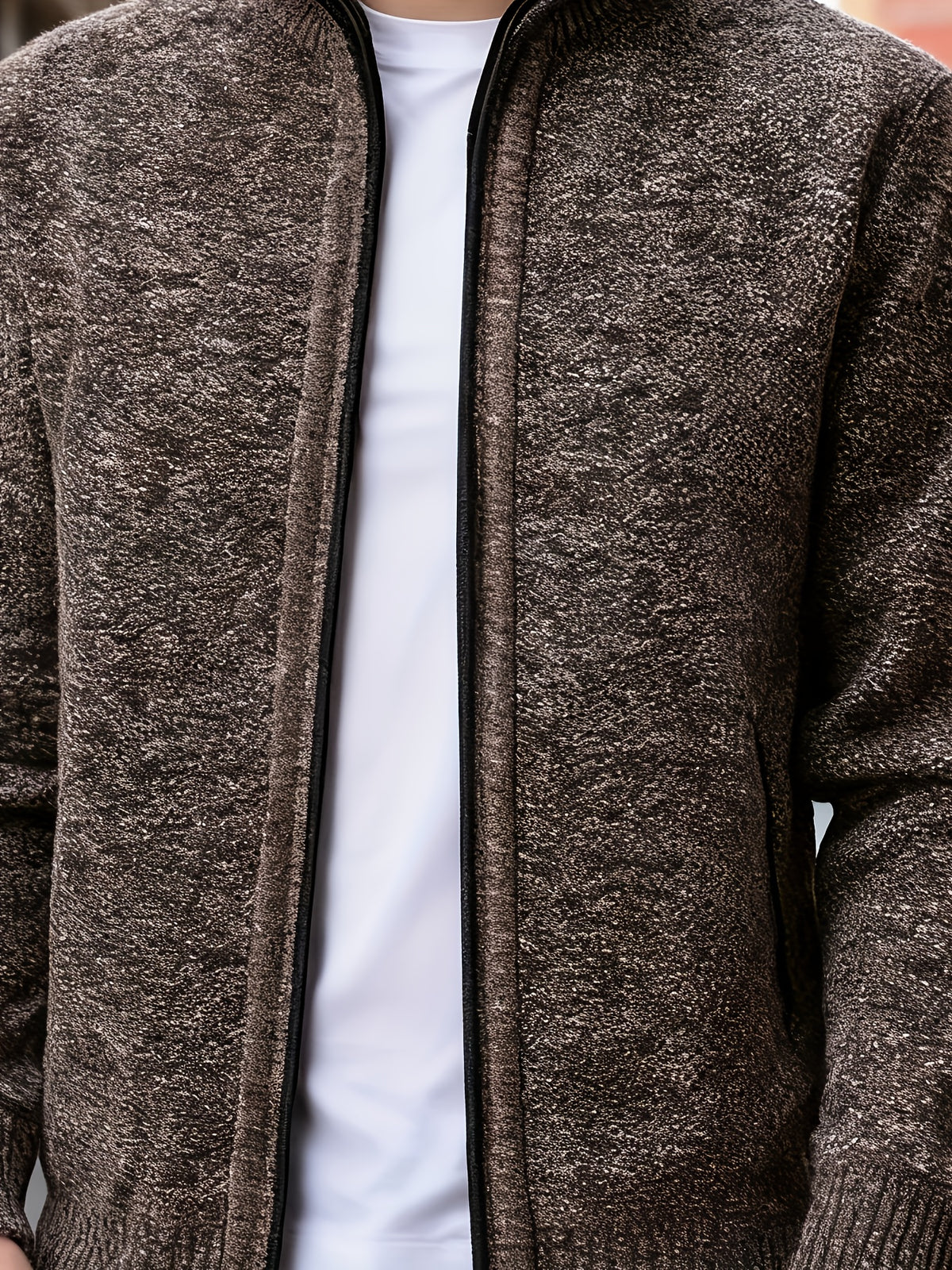 1pc Men's Knitted Cardigan Stand up Collar Jacket with Multiple Colors to Choose From, Simple and Stylish Design, Easy to Match with Shirt/T-shirt, Perfect for Commuting and Leisure, Showcasing Elegant Temperament (only One Jacket) - Coffee Color