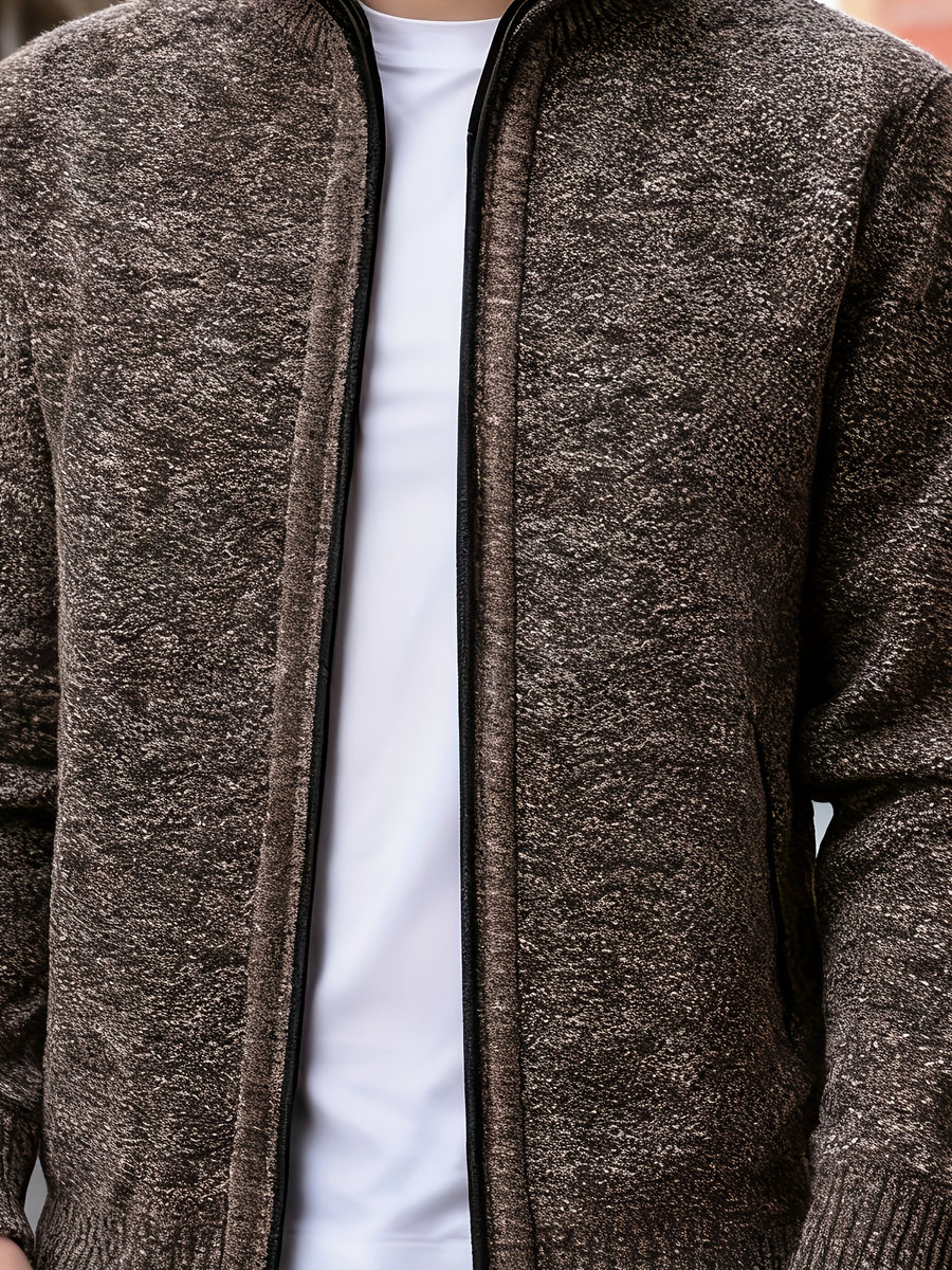 1pc Men's Knitted Cardigan Stand up Collar Jacket with Multiple Colors to Choose From, Simple and Stylish Design, Easy to Match with Shirt/T-shirt, Perfect for Commuting and Leisure, Showcasing Elegant Temperament (only One Jacket) - Coffee Color