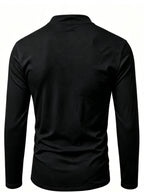 2026 New Men'S Casual Outdoor Tie-Neck Polo Shirt - K, Long Sleeve for All Seasons, Button-Less Design with Cross Drawstring, Stand Collar, Breathable And Comfortable, Quick-Dry - Black