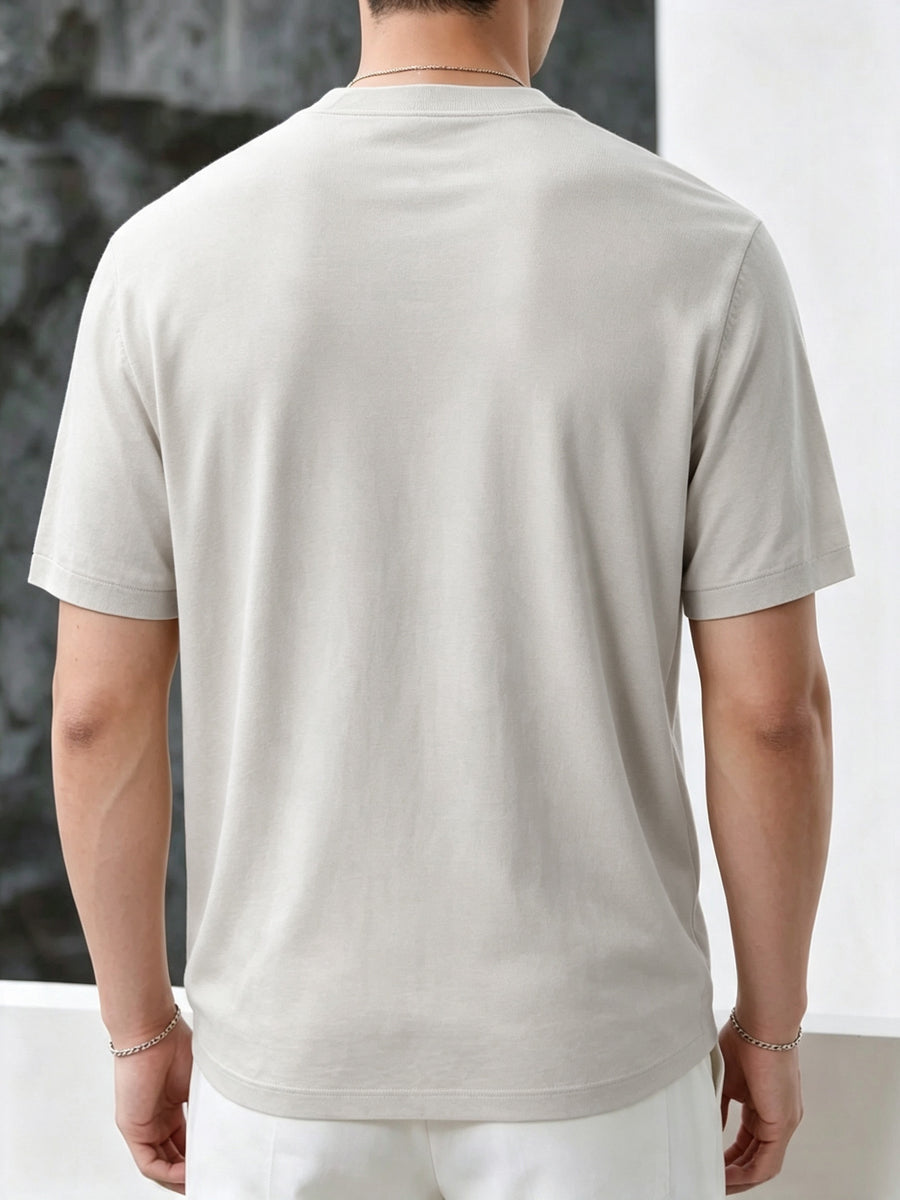 Josh Rose OBOM Men's Summer Fashion Solid Color V-Neck Short Sleeve Shirt, Comfortable and Breathable Cooling Fabric, Versatile for Outings, Sports, Daily Wear, and Fitness Clothing - Apricot