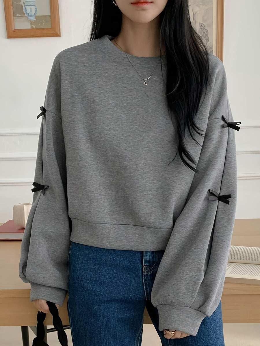 DJ0709048 Directional Design Sense Foreign Style Loose All-Match Bow Round Neck Long Sleeve Sweatshirt Avant-Garde Trendy Outerwear - Dark Gray