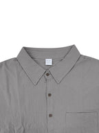 Men'S Linen Blend Long Sleeve Collared Button-Up Shirt, Casual Textured Wrinkle-Resistant Summer Top, Single Pocket Design with Adjustable Cuffs, Loose Fit Lightweight Breathable Beach Linen Shirt, V-Neck Relaxed Casual Shirt, Suitable for Vacation - Grey