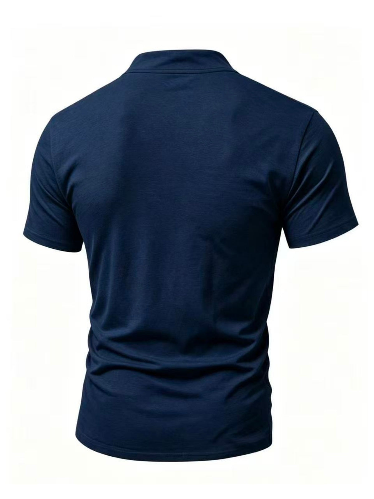Summer Men'S Fashion Lace-Up Henley Short Sleeve Print T-Shirt, Mandarin Collar Top, Fitness Workout Training Short Sleeve - Navy Color