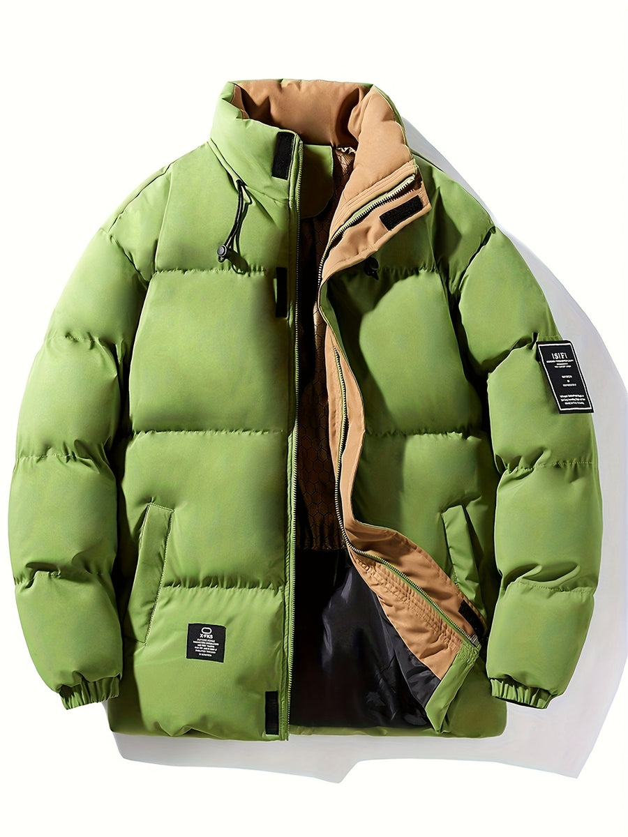 Men's Casual Warm Padded Coat | Autumn/Winter Long Sleeve Zip-Up Jacket, Windproof Padded Coat with Side and Inner Pockets, Ideal for Daily Wear, Outdoor Activities, and Parties, the Perfect Winter Essential, Great Gift for Son, Husband, or Male - Green