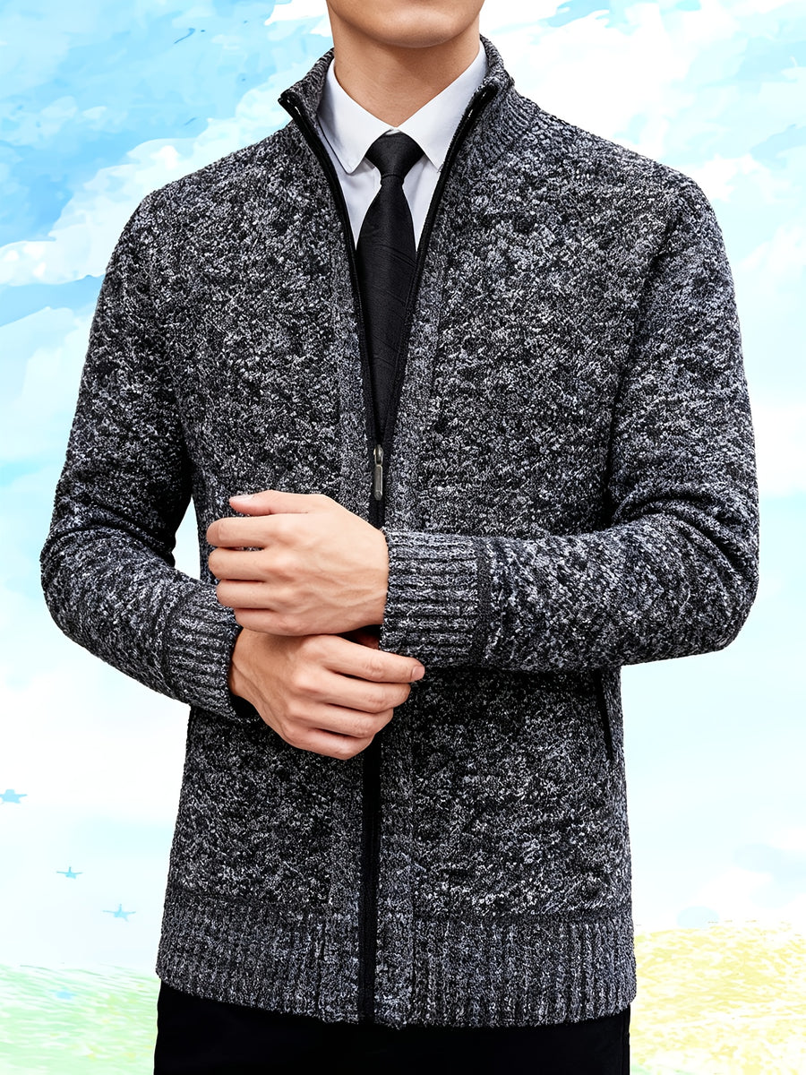 Autumn and Winter Casual Sweater Cardigan Jacket for Men, Thick Zipper Jacket with a Slightly Loose Three-dimensional Cut, Hiding Flesh and Slimming Without Dragging, Easily Creating a Fashionable Business Image (only Includes 1 Jacket) - Dark Gray