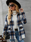 Gavin Oriented Autumn And Winter New Fashion Thick Women'S Shirt Jacket Loose Retro Fashion Button Warm Plaid Drop Shoulder Coat - Blue