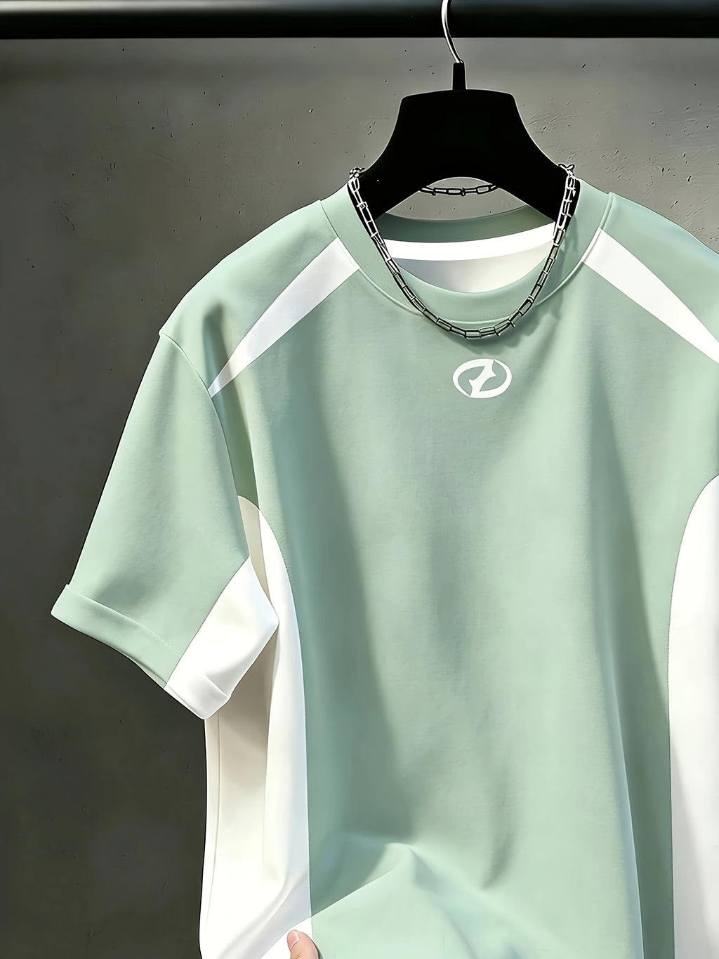 Men's Casual Round Neck T-Shirt, Contrast Color Block Design, All-Season Fashion Top, Breathable Regular Fit for Casual And Formal Wear - Round Neck Casual Top, Comfortable Fit, Gift for Teenager And Adult, Outdoor Activity Shirt, Athletic Style - White