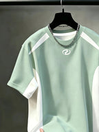Men's Casual Round Neck T-Shirt, Contrast Color Block Design, All-Season Fashion Top, Breathable Regular Fit for Casual And Formal Wear - Round Neck Casual Top, Comfortable Fit, Gift for Teenager And Adult, Outdoor Activity Shirt, Athletic Style - White