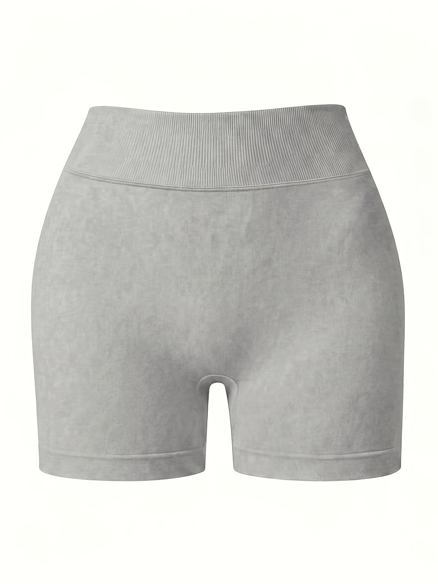 Contouring Workout Shorts, Stretchy Fitted Design, with Waist Shaping Elastic And Wrinkle Accent, Comfortable Elastic Waistband with -Lifting Wrinkles, Creating a Contouring Look, Elastic Waistband with Wrinkle Detail for -Lifting Effect - Slate Grey