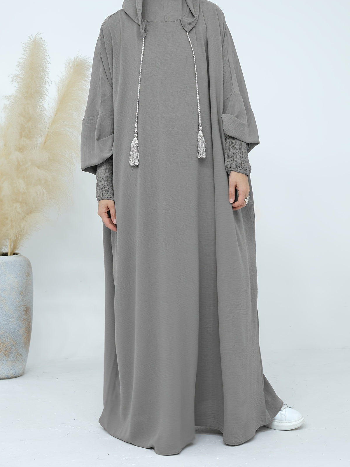 Plus Size - Plus Size - 1pc Prayer Jilbab Outfit for Muslim Women, Stylish And Elegant, Features a Solid Color, Ideal for Everyday Wear, Festivals, Gatherings, And Outdoor Events. Women'S Islamic - Space Gray