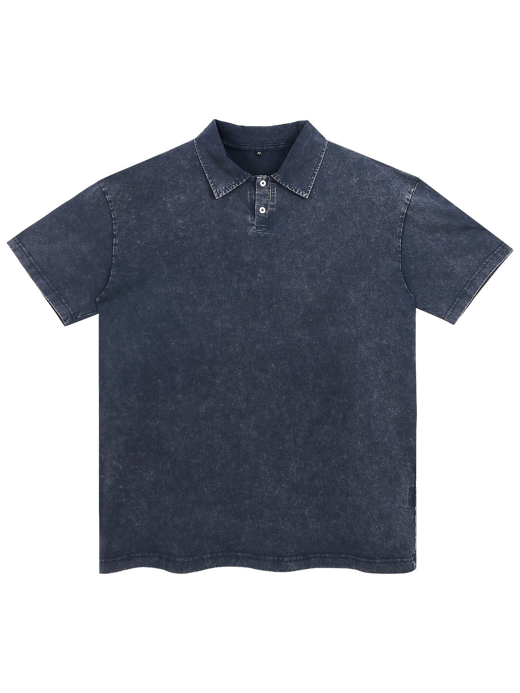 New American Hip-Hop Punk Style Washed Black Short Sleeve Lapel Loose Polo T-Shirt for Men And Women - Retro Distressed Design, Lightweight And Breathable Fabric, Streetwear Trendy Loose Polo Top, Suitable for Casual Wear And Outdoor Activities - Purplish Blue