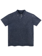 New American Hip-Hop Punk Style Washed Black Short Sleeve Lapel Loose Polo T-Shirt for Men And Women - Retro Distressed Design, Lightweight And Breathable Fabric, Streetwear Trendy Loose Polo Top, Suitable for Casual Wear And Outdoor Activities - Purplish Blue