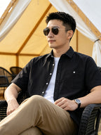 Men'S Casual Short Sleeve Shirt, Loose Easy Fit, Lightweight Breathable, Daily Summer Versatile Top - Black