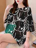Summer New Large Size Loose Fashion Trend Slim Cartoon Round Neck Print Ladies Women'S Medium And Long Short-Sleeved T-Shirt Clothes - K176-B