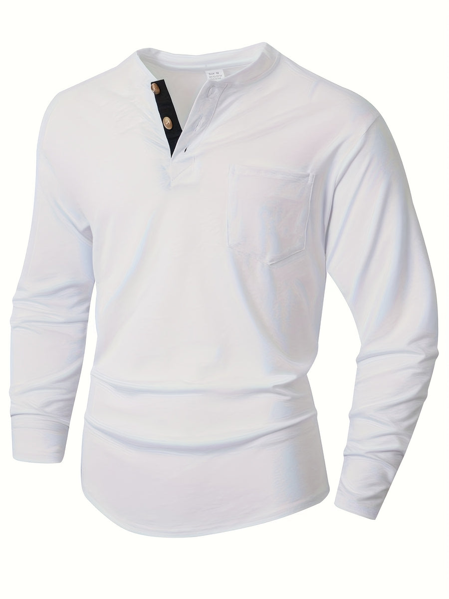 KJ-P026 Plus Size Men'S Summer Henley Long Sleeve Athletic Fitness Multicolor Base Layer T-Shirt - White