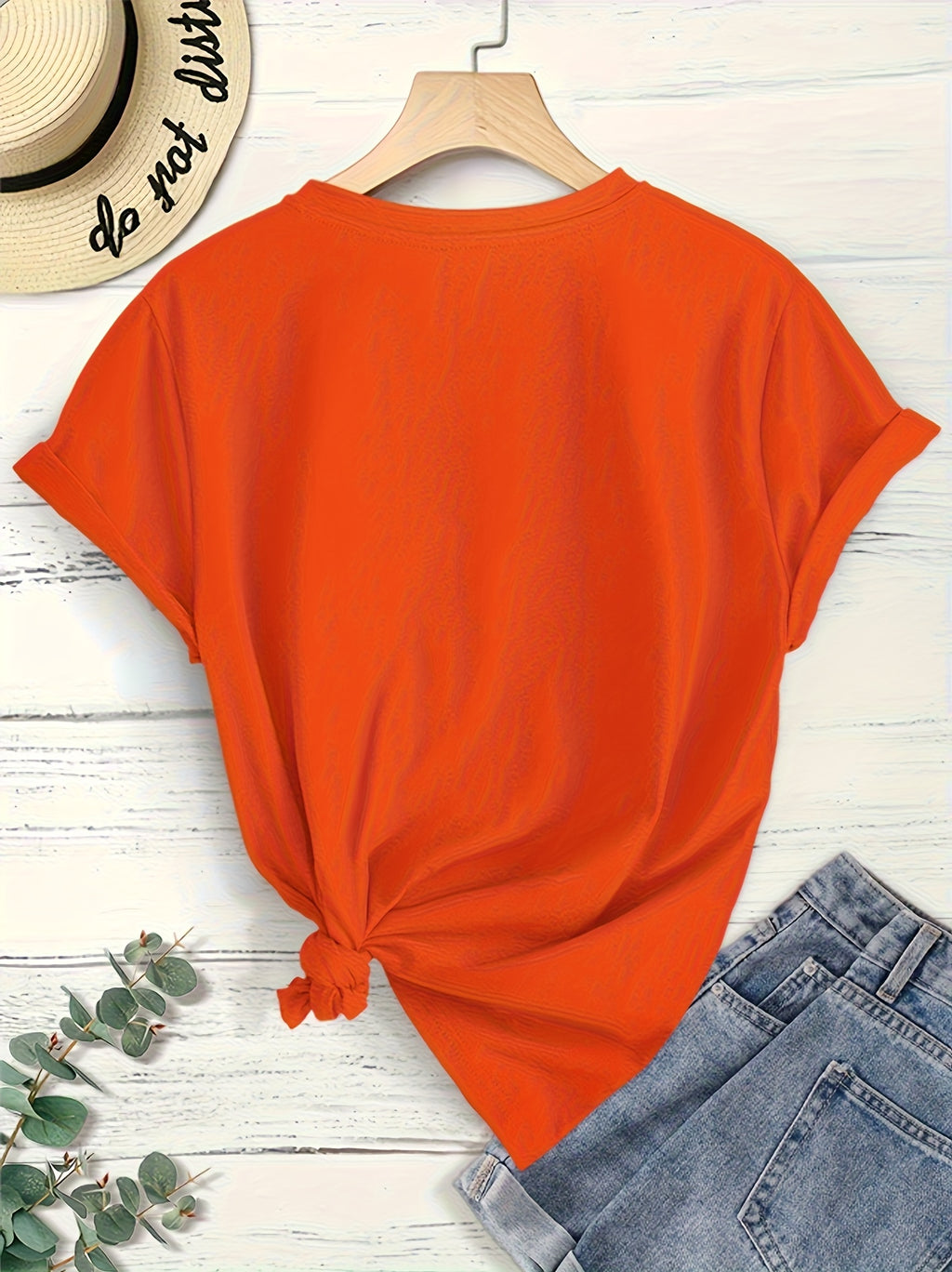 Women'S Elegant Short Sleeve, Cui Di Good Morning Morning Coffee Style Print, Soft Stretch Round Neck Casual Retro Style Top, Warner Bros. Licensed, Suitable for Spring Summer Autumn Daily And Vacation Wear, S-XXL Size - Orange