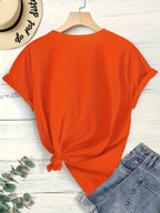 Women'S Elegant Short Sleeve, Cui Di Good Morning Morning Coffee Style Print, Soft Stretch Round Neck Casual Retro Style Top, Warner Bros. Licensed, Suitable for Spring Summer Autumn Daily And Vacation Wear, S-XXL Size - Orange