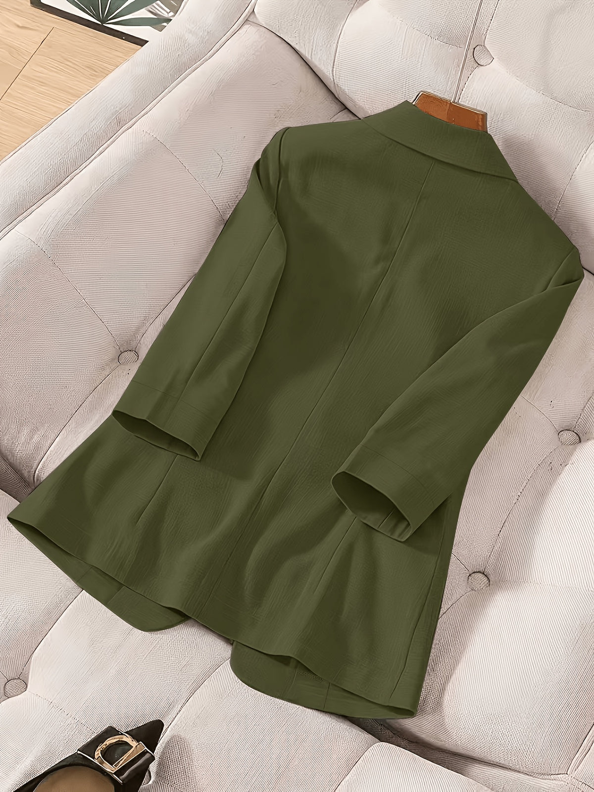 2026 New Premium Solid Color Single-Button Suit Jacket, Elegant 3/4 Sleeve, Comfortable And Breathable Casual Outerwear, Elegant Style Suitable for Daily Spring Summer Autumn, All-Match Temperament Suit - Olive Green