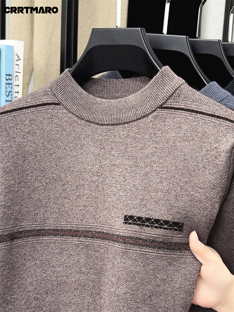 CATMA CRRTMARO Autumn/Winter Knitted 3D Solid Color Crew Neck Sweater, Basic Thickened Pullover, Men's Fashion Knitwear Long Sleeve HH - Khaki