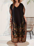 Women'S Middle Eastern Style V-Neck Floral Muslim Abaya, Bohemian Beach Casual Dress - Mixed colors