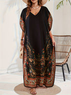 Women'S Middle Eastern Style V-Neck Floral Muslim Abaya, Bohemian Beach Casual Dress - Mixed colors