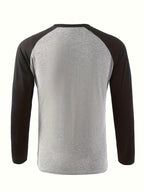 Print Design - Non-Textured Men'S Round Neck Long Sleeve T-Shirt, Two-Tone Design - Mixed colors