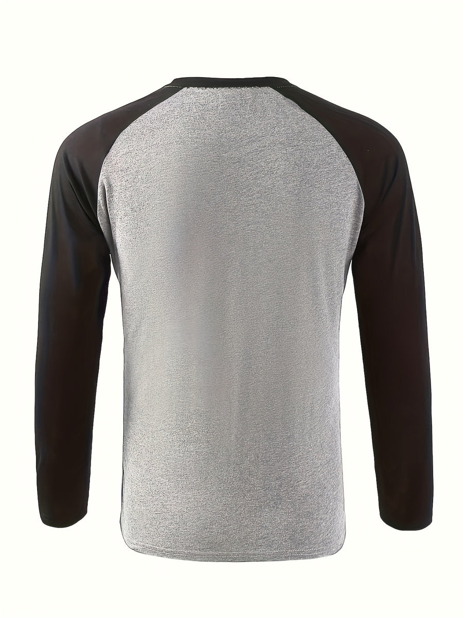 Print Design - Non-Textured Men'S Round Neck Long Sleeve T-Shirt, Two-Tone Design - Mixed colors