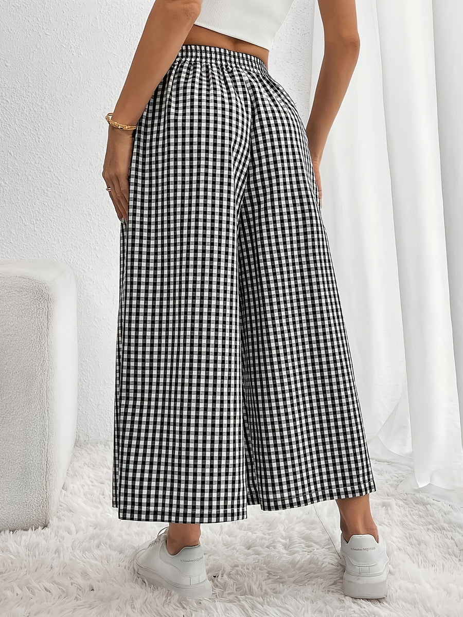Women's Plaid Elastic Waist Wide-Leg Ankle Pants. Top Not Included - Mixed colors