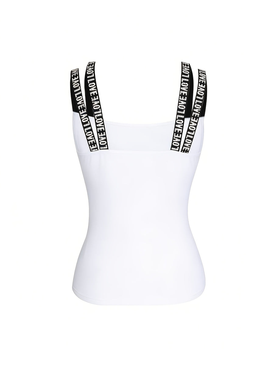 Spring and summer Women's new vest, sexy and elegant, versatile halter top, trendy and versatile letter print vest, a must-have gift for shopping festivals and Christmas parties - White