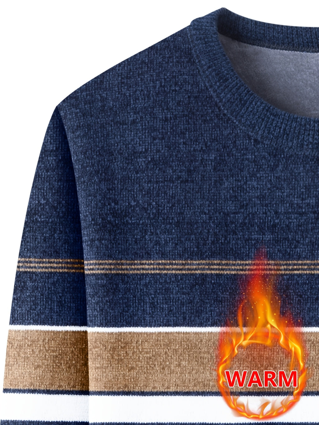 Minimalist Urban -Lined Crew Neck Knit Sweater for Warmth and City Casual Style - Camel
