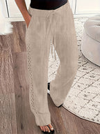Spring-Summer Solid Color Fashion Casual Side Seam Lace Pants - Apricot