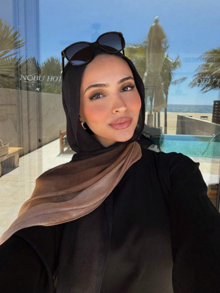 Lightweight, Breathable, And Skin-Friendly with a Soft Gradient Design; Suitable As a Headscarf Or Shawl. A Stylish Yet Modest Choice for Women for Various Occasions - from Prayer And Daily Outings to Social Gatherings - 2# Coffee + Beige