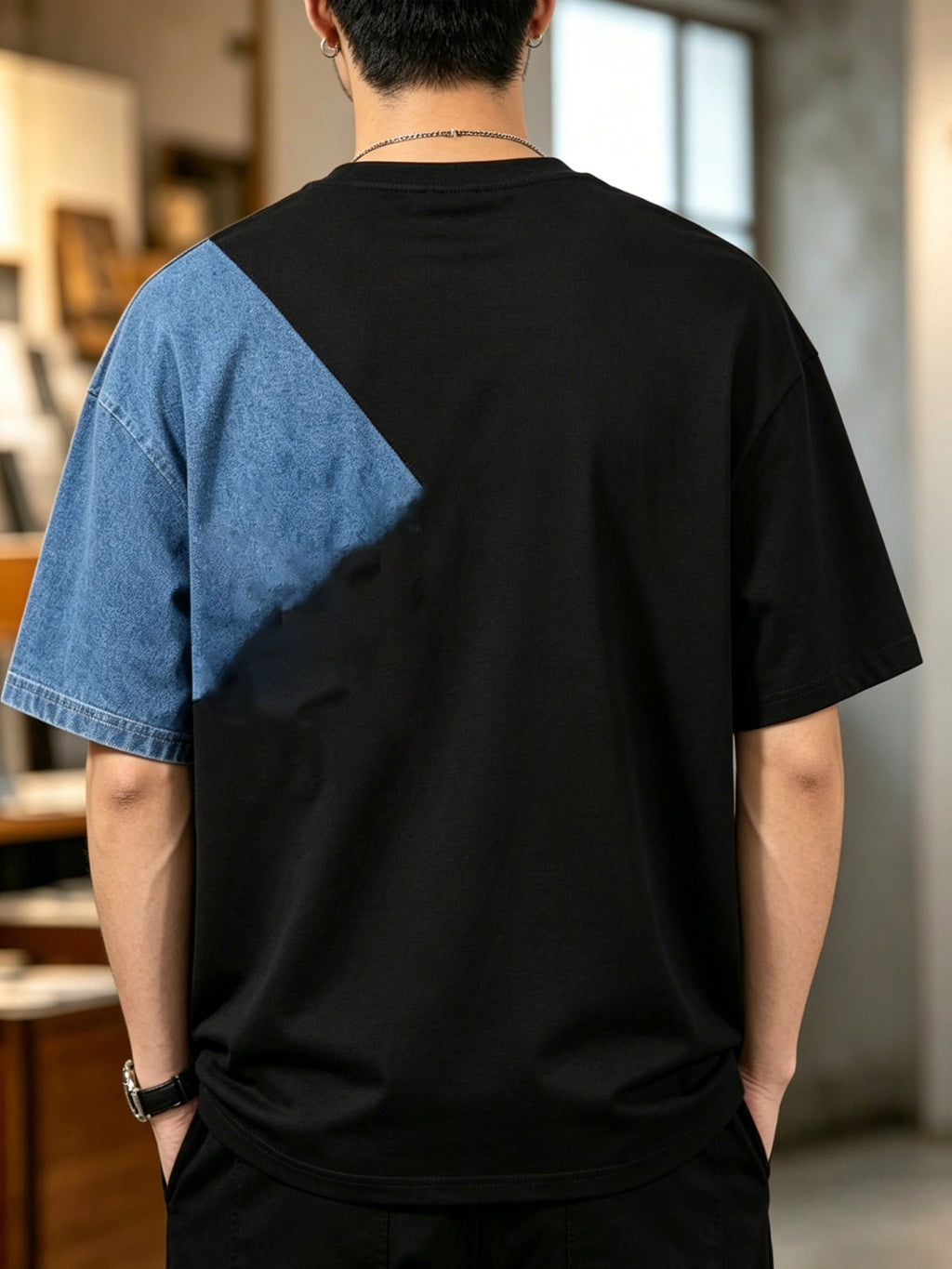 Print Design Not Textured/Embroidered/Sequins Not JEAN This Is The Print Men'S Holiday Gift Men'S Faux Denim Patchwork Fake Two-Piece Print Short Sleeve T-Shirt Functional Style Round Neck Top Casual Outing/Street Fashion Wear/Birthday Gift Individu - Mixed colors