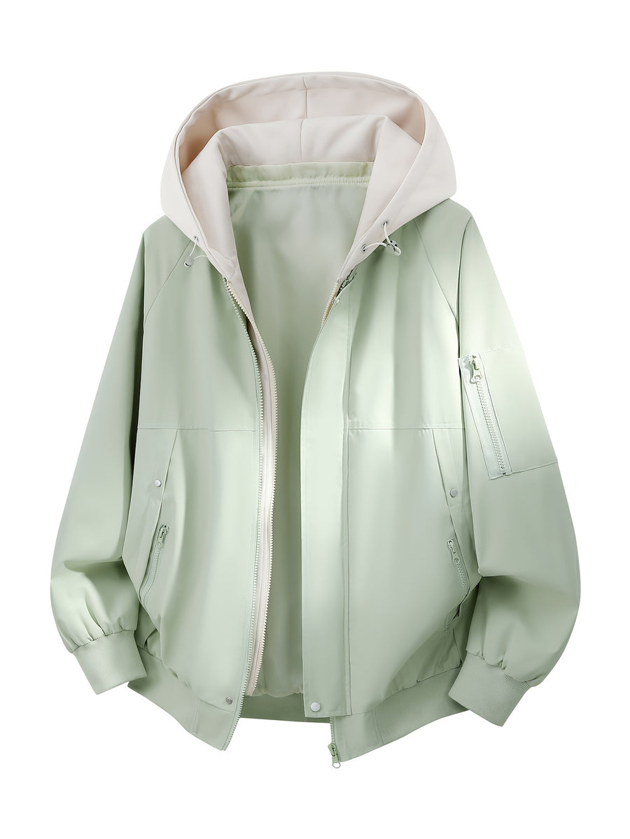 Men'S Hooded Jacket Top, Spring Autumn Outdoor Hiking Jacket Coat, Suitable for Outdoor Leisure Travel Jacket, Best Choice for City Commuting - 2612-Grayish green