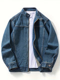 951# Washed Drop Shoulder Zipper Denim Jacket Plus Size Men's Denim Jacket - Navy Color