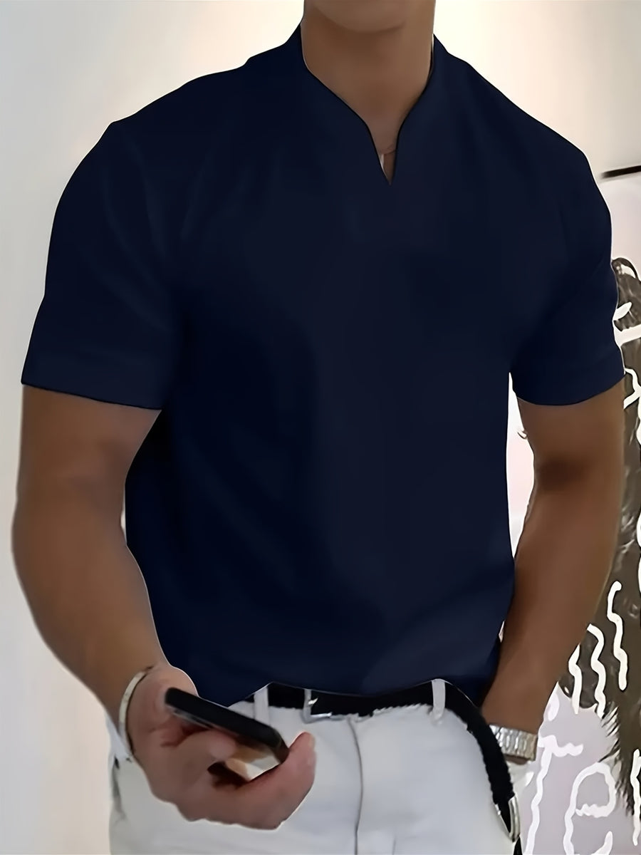 A 2026 New Style Men'S Summer Casual Sports V-Neck T-Shirt, Featuring a Street Fashion V-Neck Design, a Lightweight And Breathable Training Shirt for Exercise And Fitness, Suitable As a Base Layer for Daily Wear - Navy Color