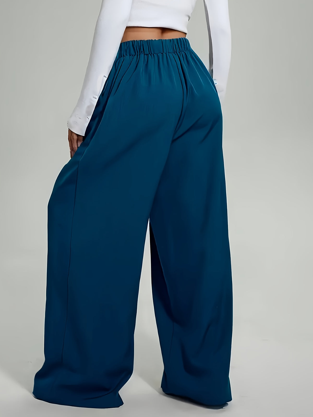 Women's Spring/Summer Casual Comfortable Stretchy Waist Pink Basic Pull-On Pants, Autumn Women's Classic Outdoor Pants, Curve Pants, Women's Autumn Pants, High-Waisted Solid Color - Peacock Blue