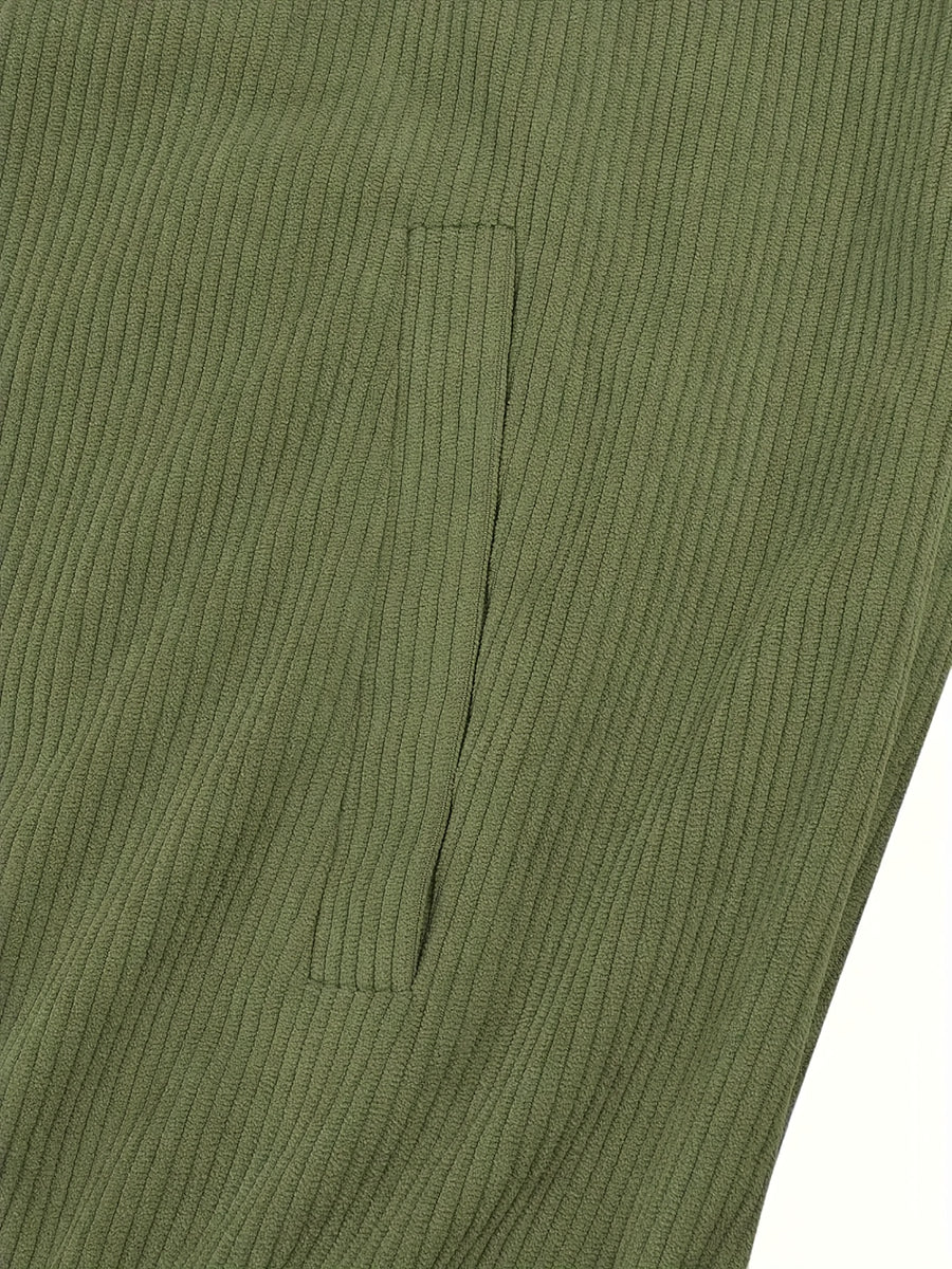 Men'S Solid Color Corduroy Jacket, Casual Versatile Stand-Up Collar Top, Autumn Winter New Fashion Men'S Clothing - Military Green