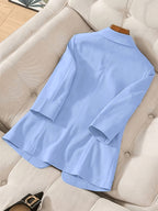 2026 New Solid Color Three-Quarter Sleeve Button Pocket Decoration Three-Dimensional Cut Slim Fit Commuter Casual Versatile Workplace - Sky Blue