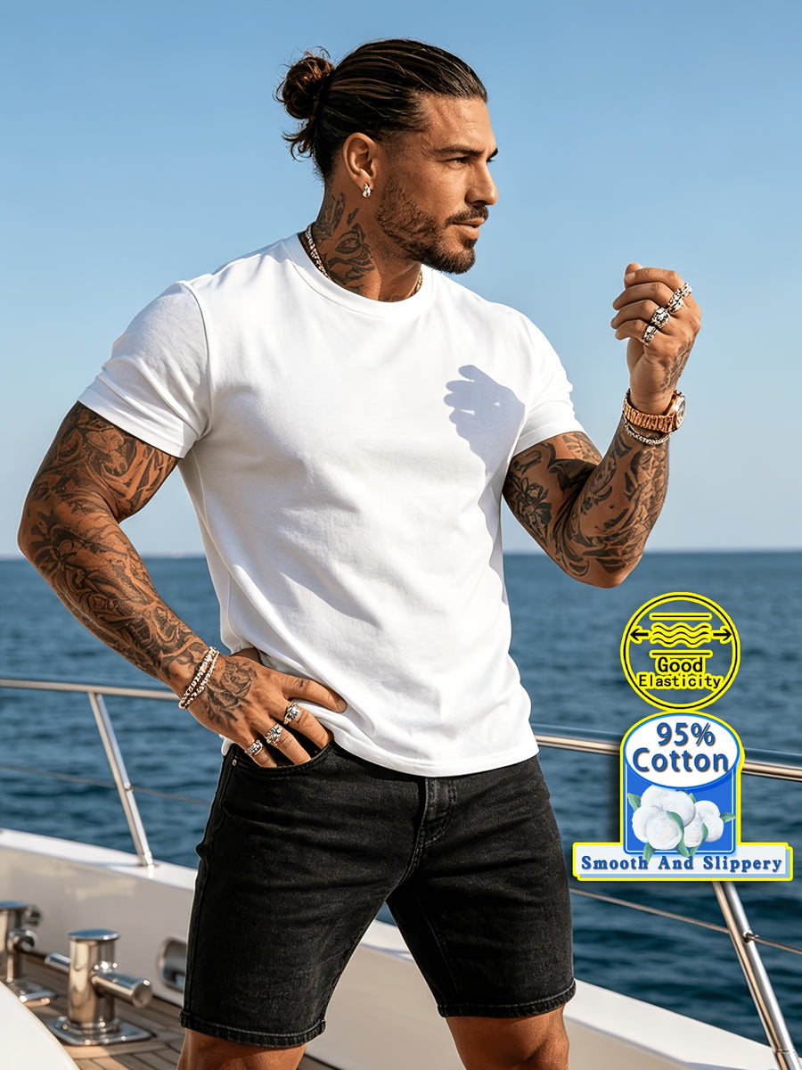 New Spring/Summer Collection: Fashionable Men's Cotton Sport Top, Smooth and Comfortable Cotton, Versatile, Trendy and Minimalist, Easy to Match, Slim-Fit Men's Clothing, Durable - White