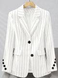 European and American Women's Striped Blazer Top with Multi-button Design, Fashionable, Versatile, Elegant, and Graceful - White