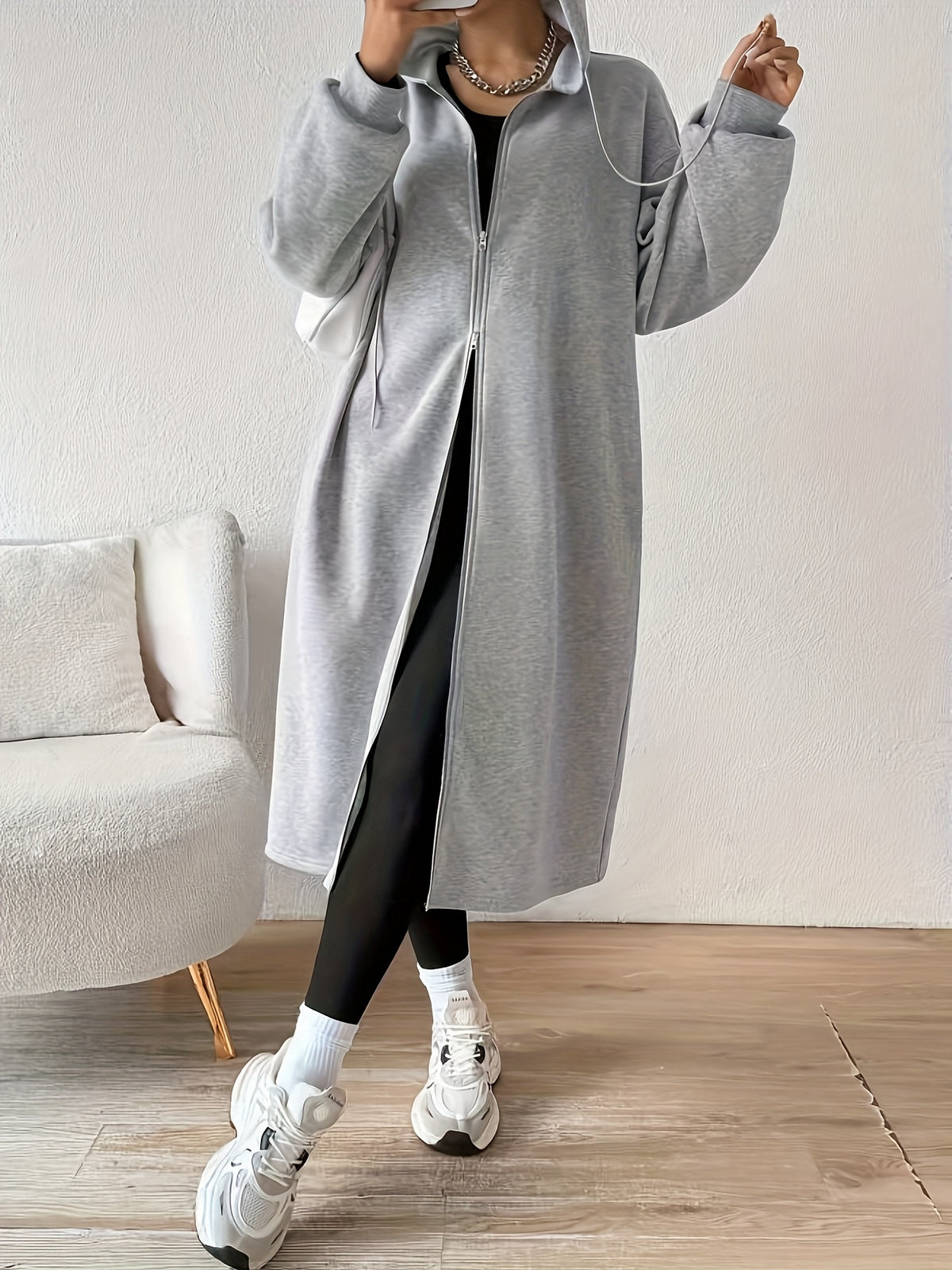 Women's Fashion Color Block Zip-Up Jacket - Light Grey