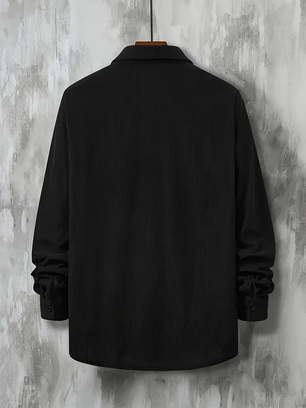 New Solid Color Spring/Autumn Men's Fashion Casual Corduroy Jacket, Lapel Single-Breasted Button Cardigan Style with Chest Pocket, Loose Fit, Can Be Worn as an Inner or Outer Layer - Black