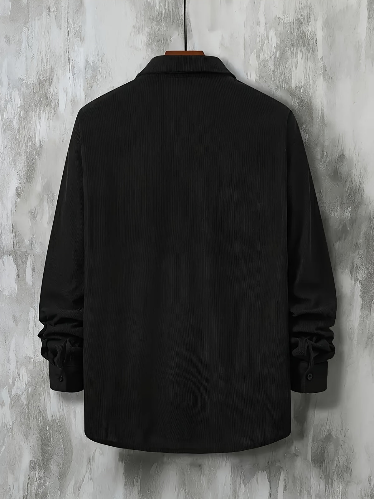 New Solid Color Spring/Autumn Men's Fashion Casual Corduroy Jacket, Lapel Single-Breasted Button Cardigan Style with Chest Pocket, Loose Fit, Can Be Worn as an Inner or Outer Layer - Black