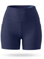 Summer Fashion Women's High-Waist 3-Inch Shorts with Pockets, Moisture-Wicking Summer Style - Anti-See-Through, Tummy Control, Non-Slip Waistband - Navy Color