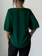 Women's Versatile Solid Color Shirt for Daily Commuting - Dark Green